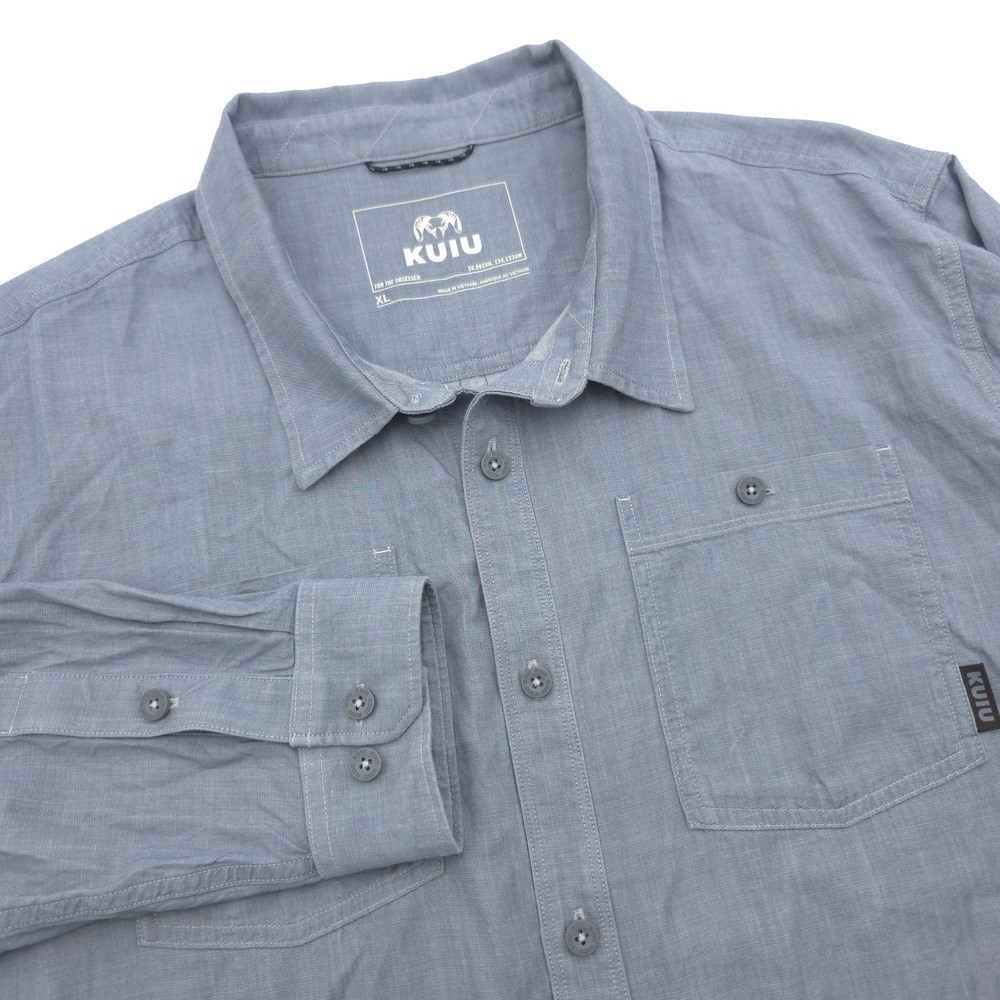 KUIU Everyday Gear Mens XL Blue Gray Long Sleeve Button Down Shirt Logo 15018